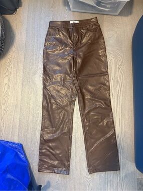 Abercrombie & Fitch Brown Faux Leather High-Rise Straight Pants